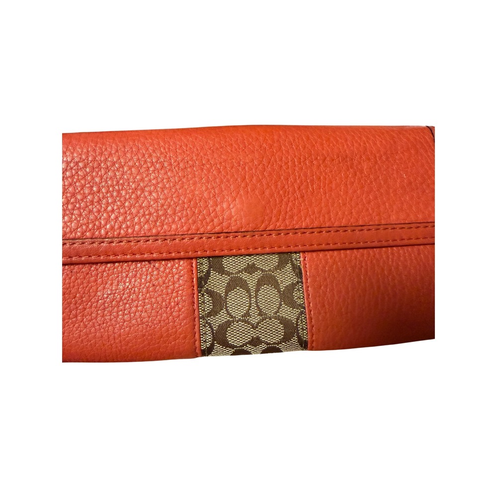 Coach Coral Orange Leather Signature Monogram Stripe Slim Envelope Wallet - Picture 5 of 8